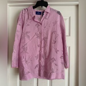JH Collectibles Pink/Lavinder Sheer Floral Button-Up Shirt